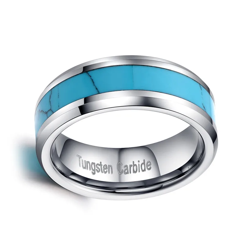 

NHGBFT 8mm Wide Blue Tungsten carbide Ring Mens Wedding Engagement Bands Hard Metal Ring Dropshipping