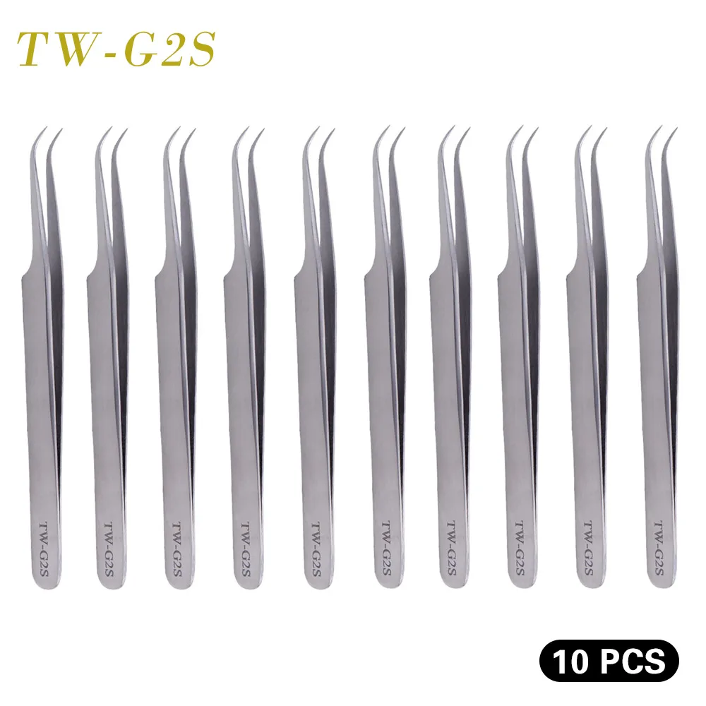 10 Pcs TWG2S AS09 Точность Пинцет для 3D норковые ресницы индивидуальные объемные ресницы, ресниц для наращивания прививки Нержавеющая сталь Точка Пинцет - Цвет: 10 Pcs TWG2S