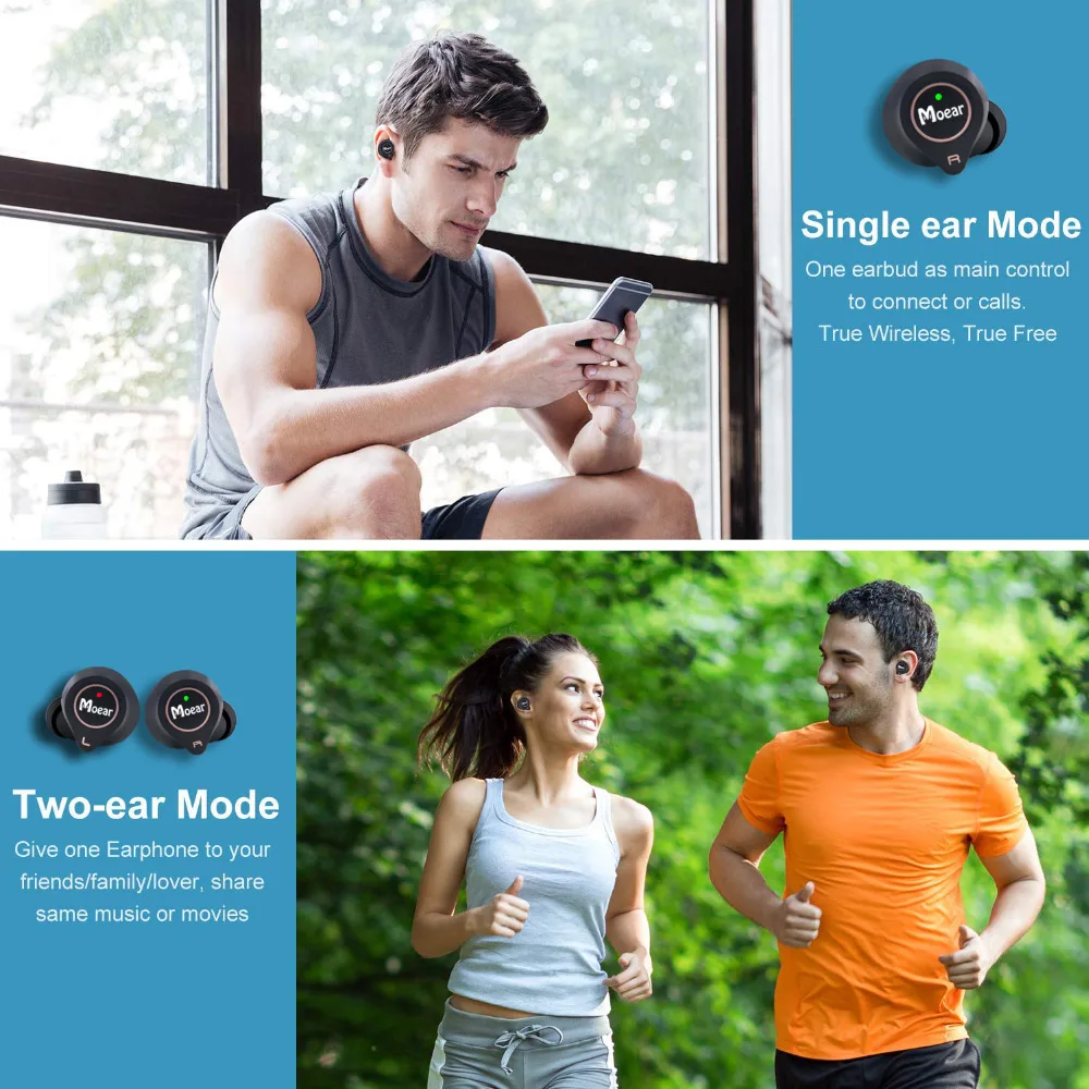 TWS Bluetooth наушники, Moear Bluetooth 5,0 наушники настоящие беспроводные наушники спортивные наушники-вкладыши TWS стерео HiFi Звук Bluetooth наушники