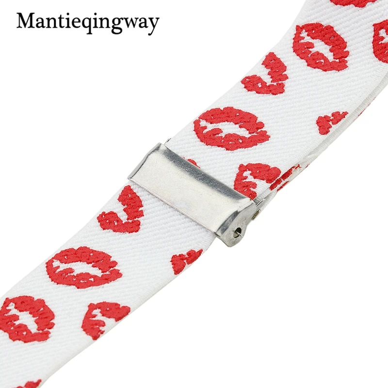 Mantieqingway милые красные губы подтяжки галлусы для детей белые регулируемые Y сзади