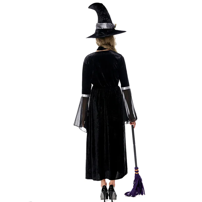 Женский костюм волшебницы для Хэллоуина черный готический ведьмы карнавальный