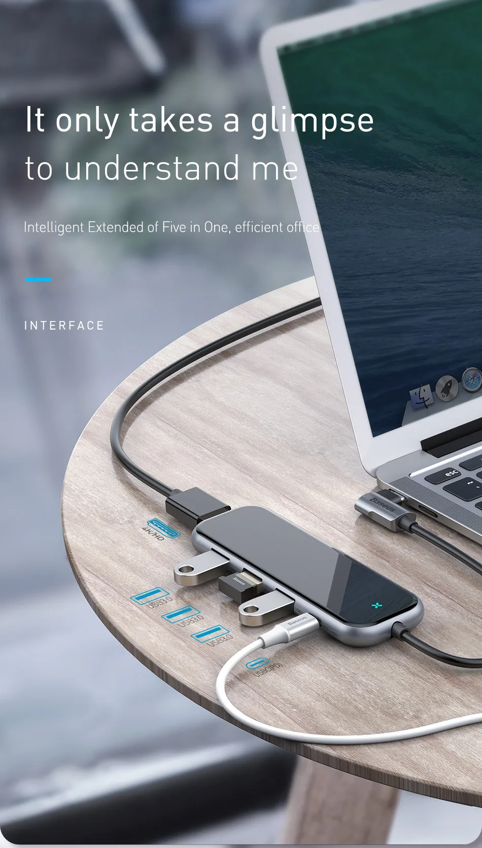 Baseus USB хаб для HDMI USB 3.0 концентратора для Macbook Pro Huawei Samsung 5 портов переходник для мобильного телефона USB разветвитель Док станция типа C Hub Hab адаптер