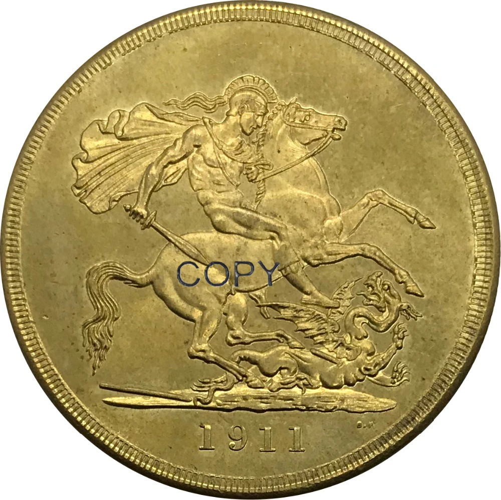 1911 Великобритания 5 фунтов Золотая монета латунь коллекционные имитация монеты