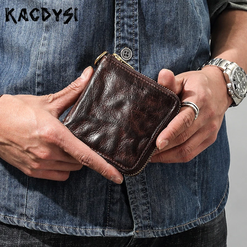 Оригинальный короткий кошелек ручной работы кожаные кошельки на молнии мужские