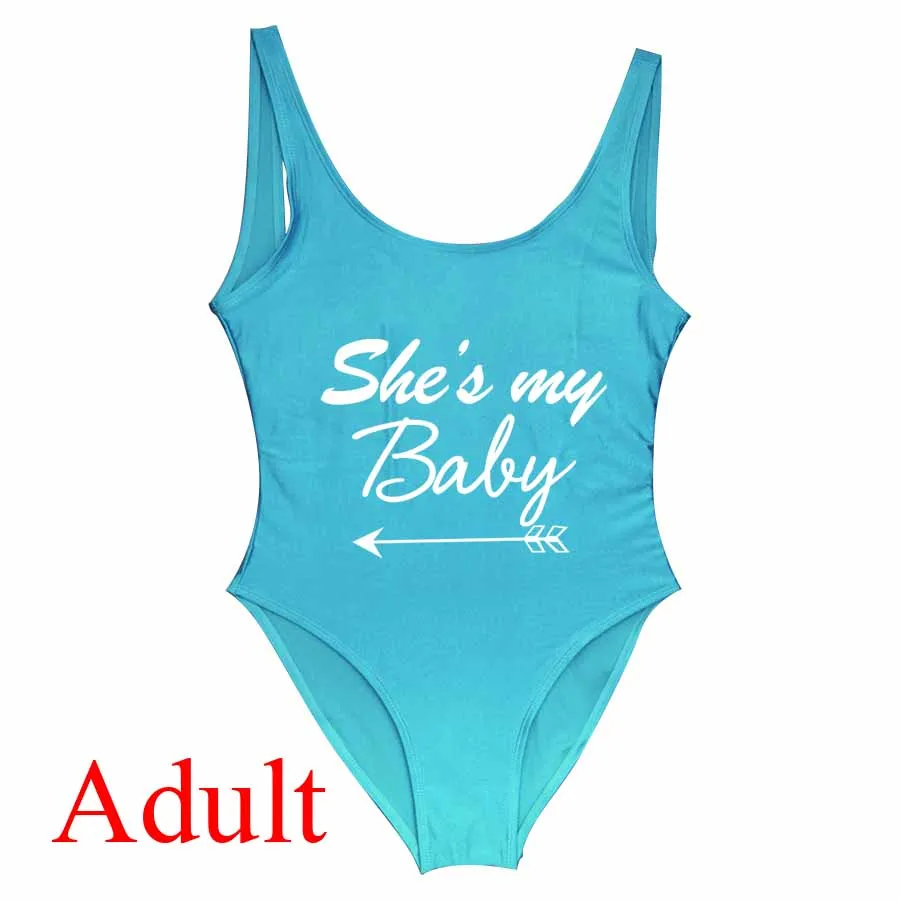 Adult Light Blue Купальник для мамы и ребенка, Цельный купальник для девочки, ванный комплект «She Is My Mama/Baby», милый комплект для мамы и ребенка, семейная одежда, комплект для купания для ребенка - Цвет: Adult Light Blue