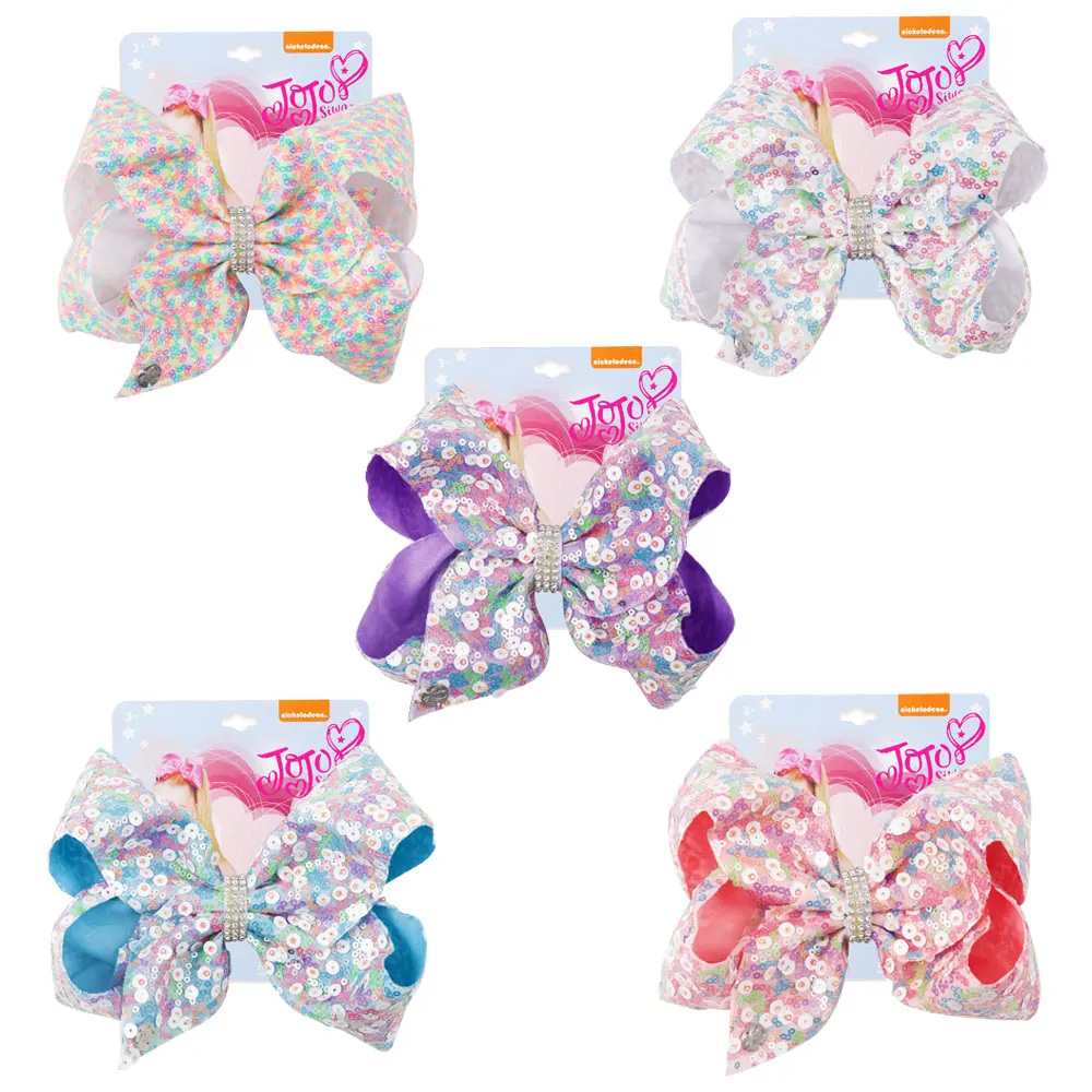 

7" Large Rainbow Sequin Hair Bows for Girls Rhinestone Bow-knot Double Ribbon Hair Bows With Clip Kids Handmade Hair Accessories