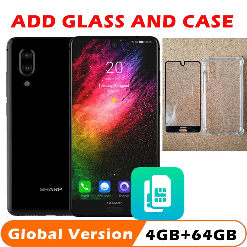 Смартфон SHARP AQUOS S2 C10 5,5 дюймов FHD+ SDM630 восьмиядерный 2,2 ггц 4 гб озу 64 гб пзу 2700 мач 4G FDD_LTE - Цвет: Add Glass and Case
