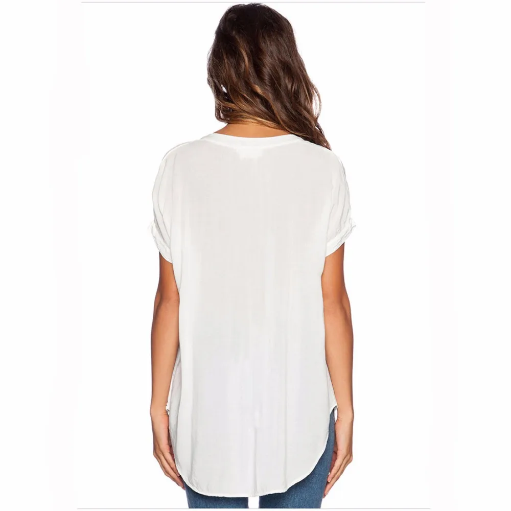 Women Summer Chiffon Tees Solid Simple V-neck Short Sleeve Loose Tops MT1443 | Женская одежда
