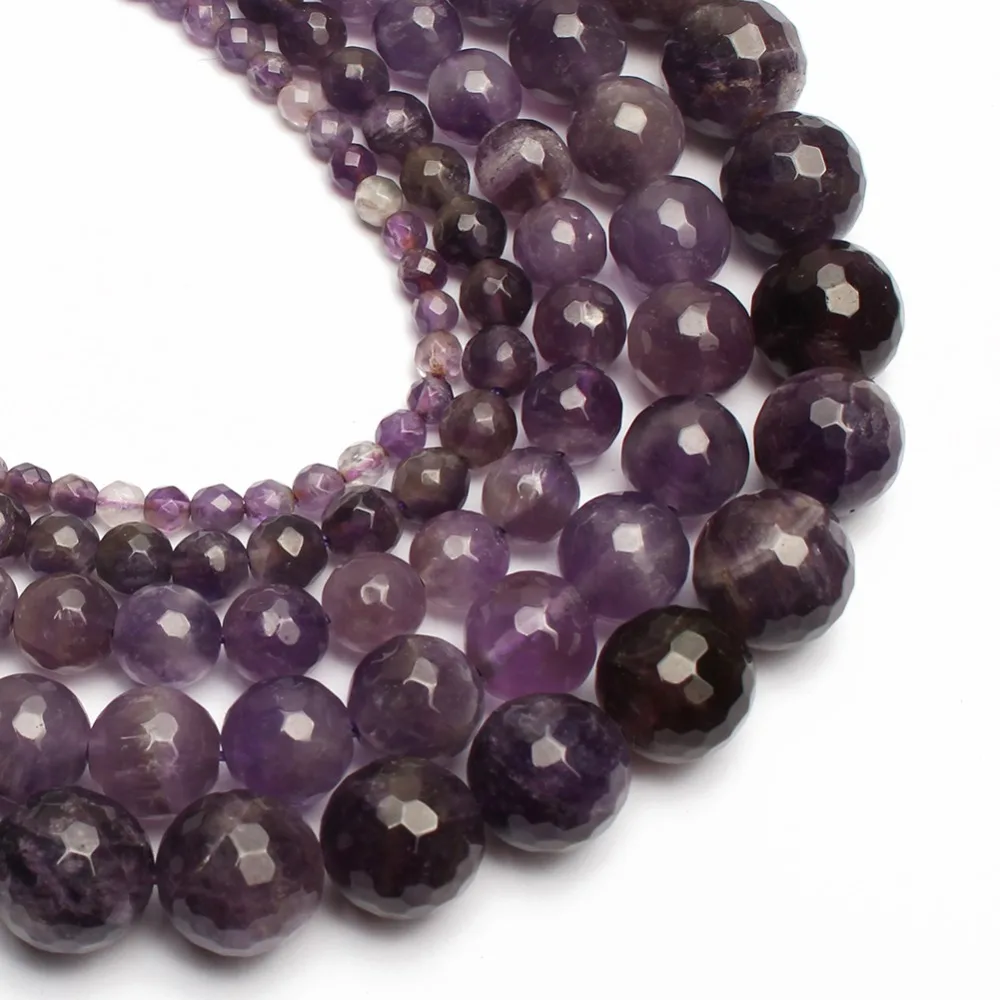 Бусины из натурального камня граненые фиолетовые кристаллы аметиста круглые