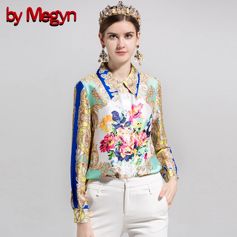 Женская блузка с длинным рукавом by Megyn летняя большого размера цветочным принтом