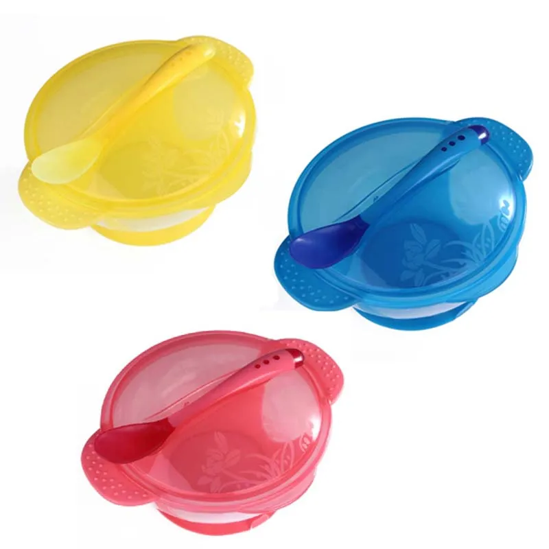 Обучающая чаша с крышкой для кормления детей присоской мультяшная бинауральная