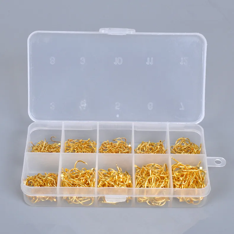 500 шт. Золотые рыболовные крючки с отверстием снасти коробка 3 #-12 #10 размеров из