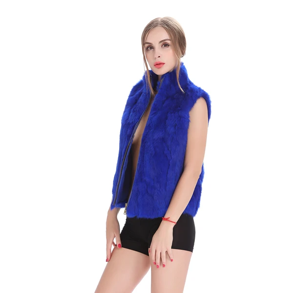 Royal Blue ZY88041 осенний женский подлинный натуральных мех, кроличий мех, жилет, воротник-стойка, зимний женский меховой жилет, женская верхняя одежда, пальто, жилет - Цвет: Royal Blue