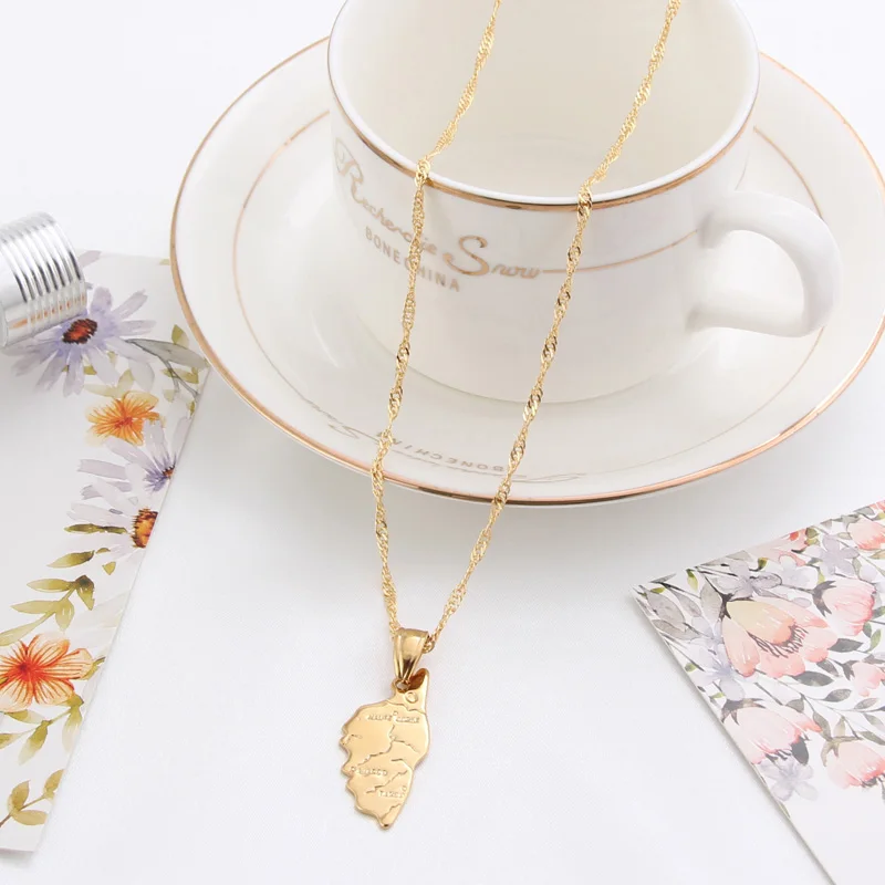 Шамти чистого золота цвет унисекс Корсика ла Корса Карта Подвески ожерелье 50 см
