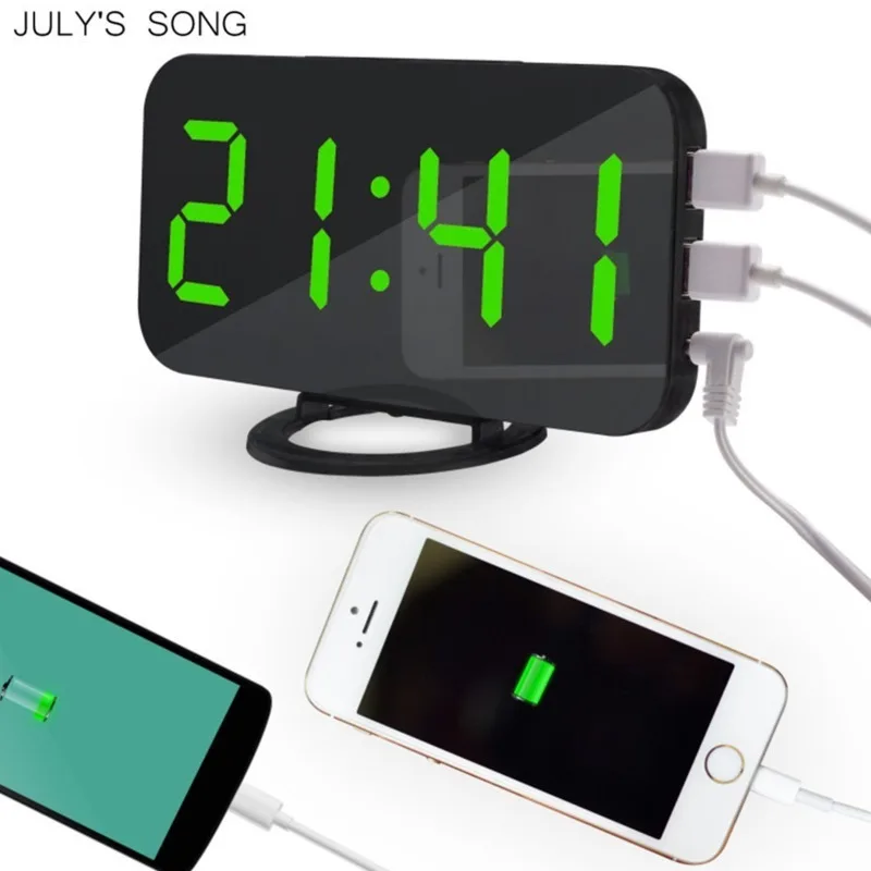 Цифровой будильник, светодиодный, зеркальные часы, повтор, USB, электронный, Despertador, настольная подставка, настенные часы, авто регулируемый светильник
