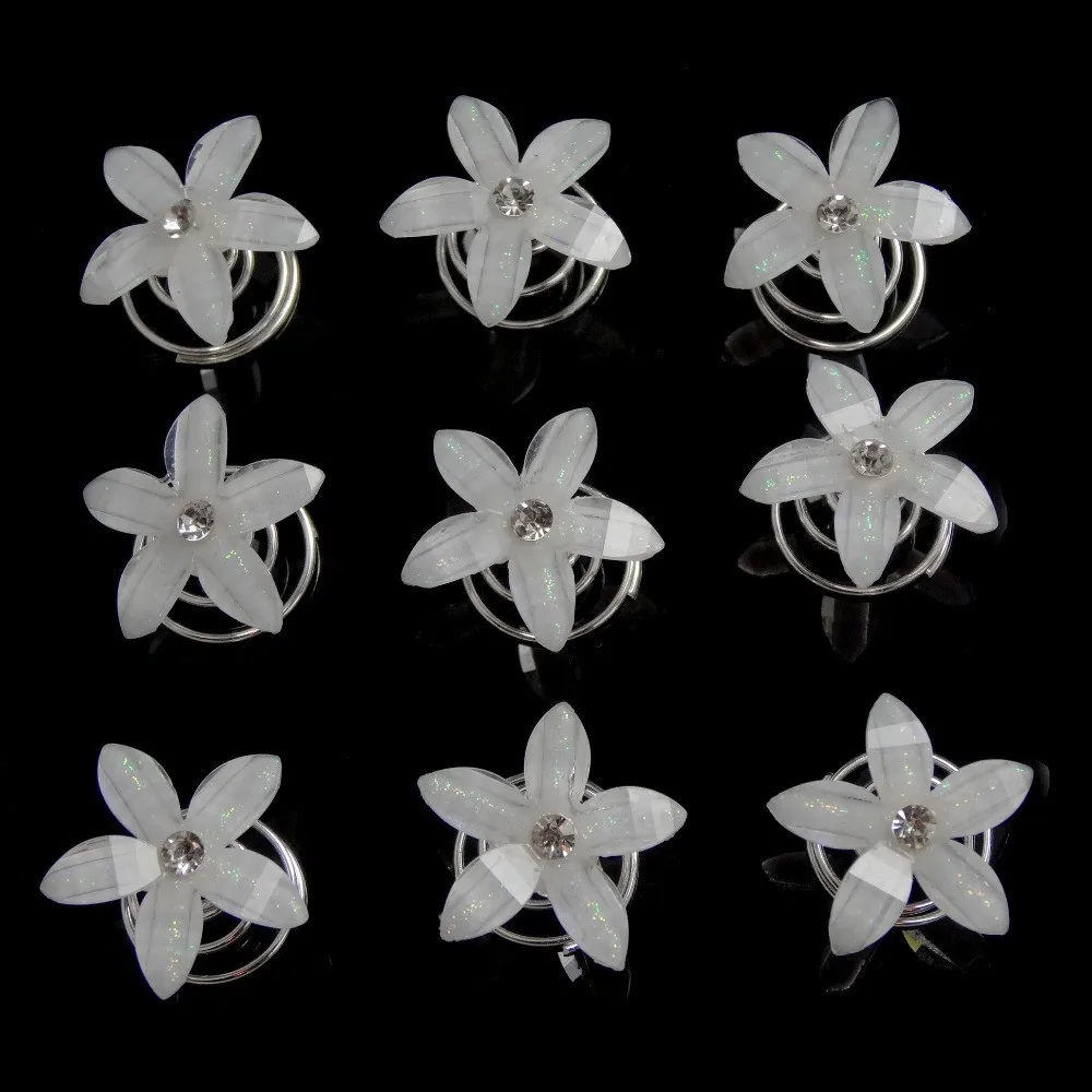 12 шт. заколки для волос с белыми кристаллами Стразы Цветок крутящаяся спираль