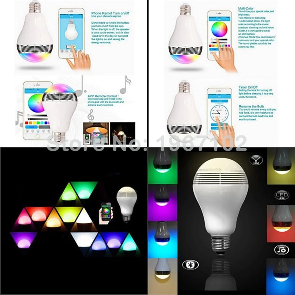 WiFi умная E27 RGB лампа Bluetooth 4 0 аудио колонки с регулируемой яркостью Светодиодная