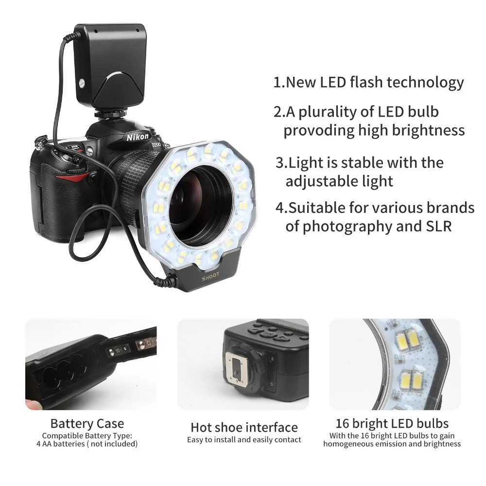Снимать макро светодиодный Кольцевая вспышка светильник для Nikon D5300 D5100 D3400 D3100 D7200 Canon 1300D 6D Olympus e420 Pentax K5 K50 Dslr Камера