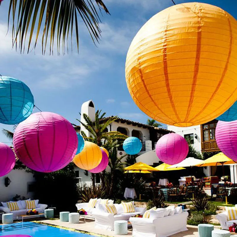 10 штук белых, розовых, фиолетовых и светло-голубых китайских бумажных шаров-ламп диаметром от 8 до 16 дюймов для свадебной и вечеринной декорации.