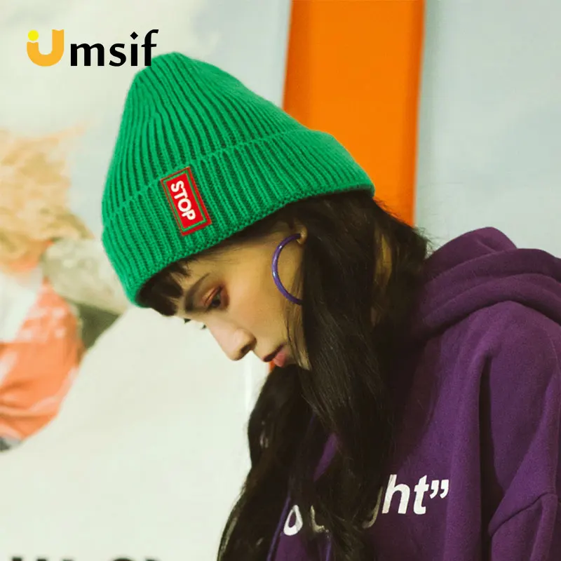 Женская шерстяная вязаная шапка Harajuku новинка зимы 2018 одноцветные теплые шапки