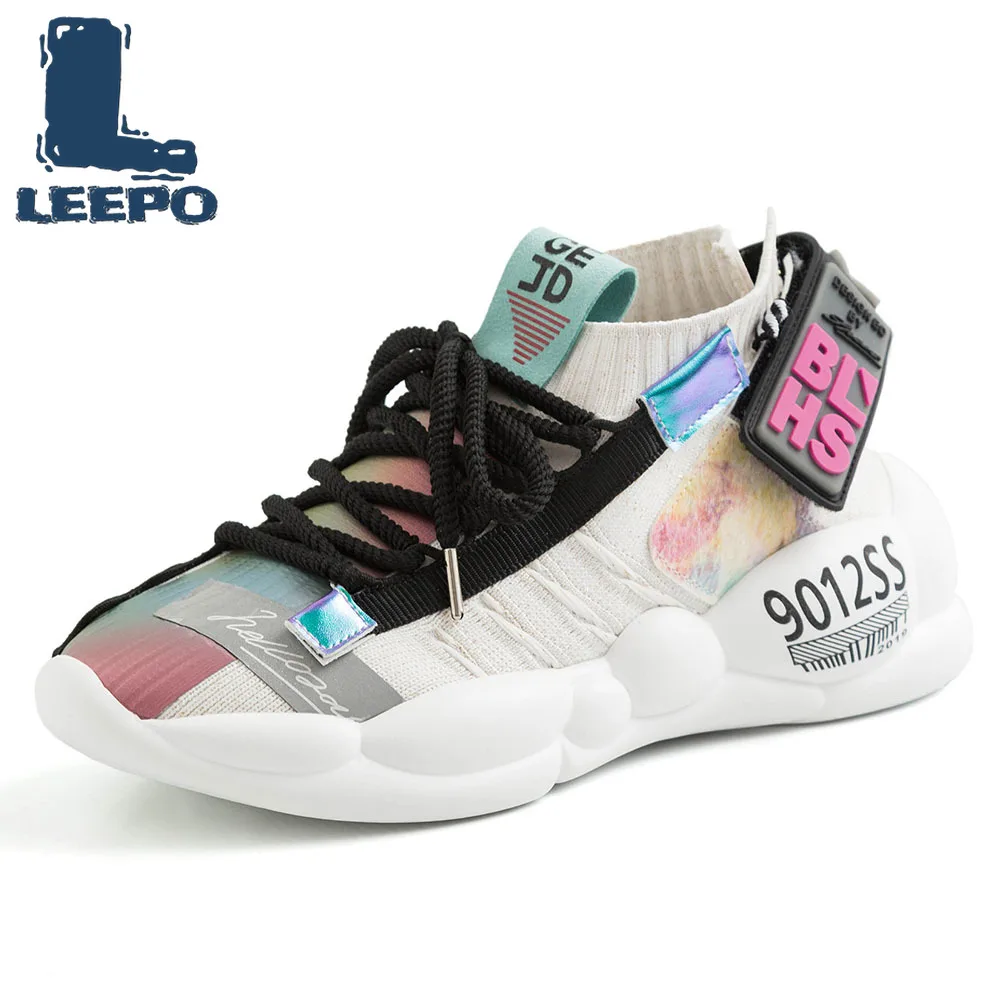 LEEPO кроссовки Для женщин обувь на плоской подошве платформы модные Вязание