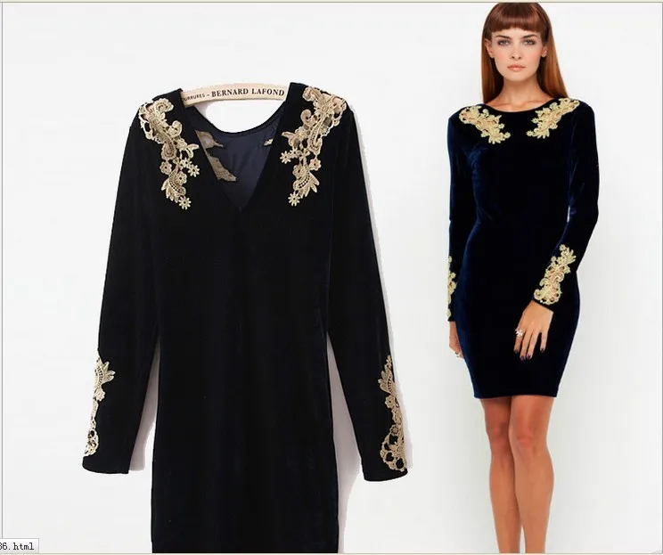 2014 европейский и американский нью-весна Прозрачные кружева бархатное платье для