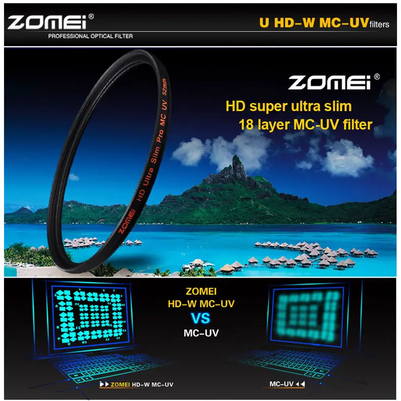 

Защитный фильтр ZOMEI HD 40,5/49/52/55/58/62/67/72/77/82 мм, ультратонкий, 18 слоев, многослойное покрытие, Pro MCUV