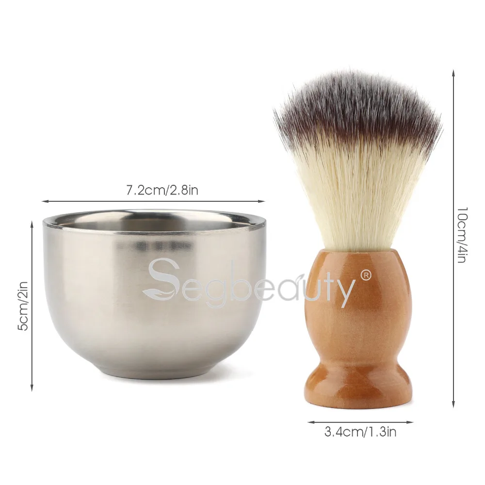 

Segbeauty Shaving Bowl and Brush Beard Lather Brush Beard Shaving Soap Cup Nylon Bristles Hair Natural Crude Wood Handle