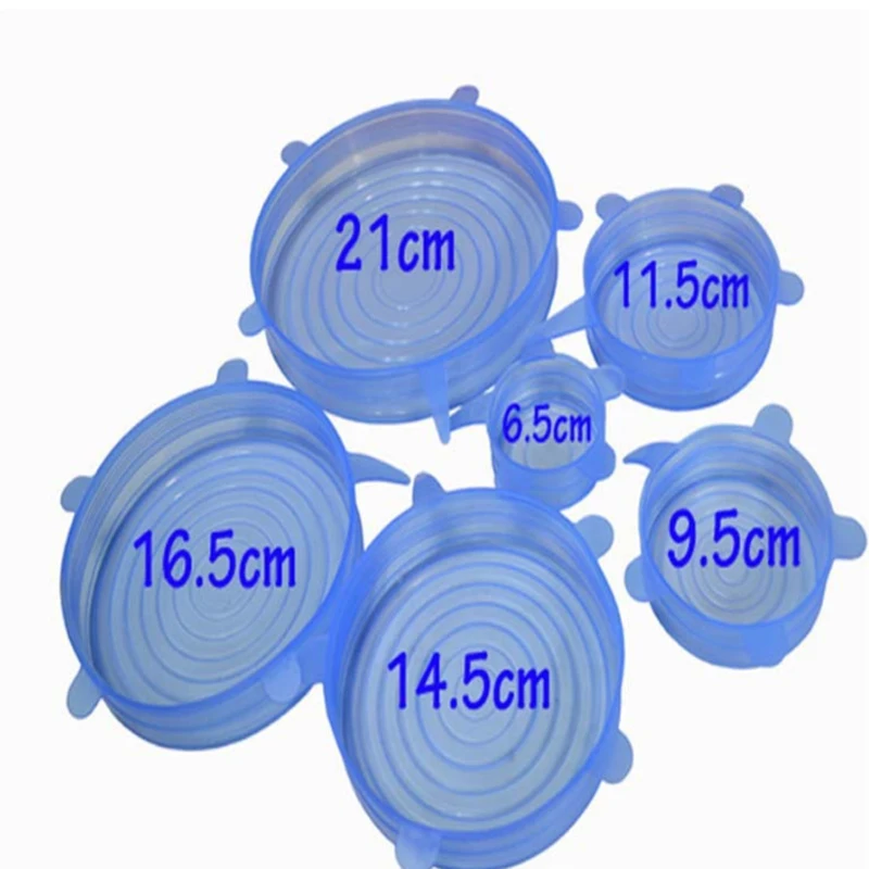 

6pcs Reusable Silicone Food Pot Lid Bowl Covers Wrap Keep Food Stretch Fresh