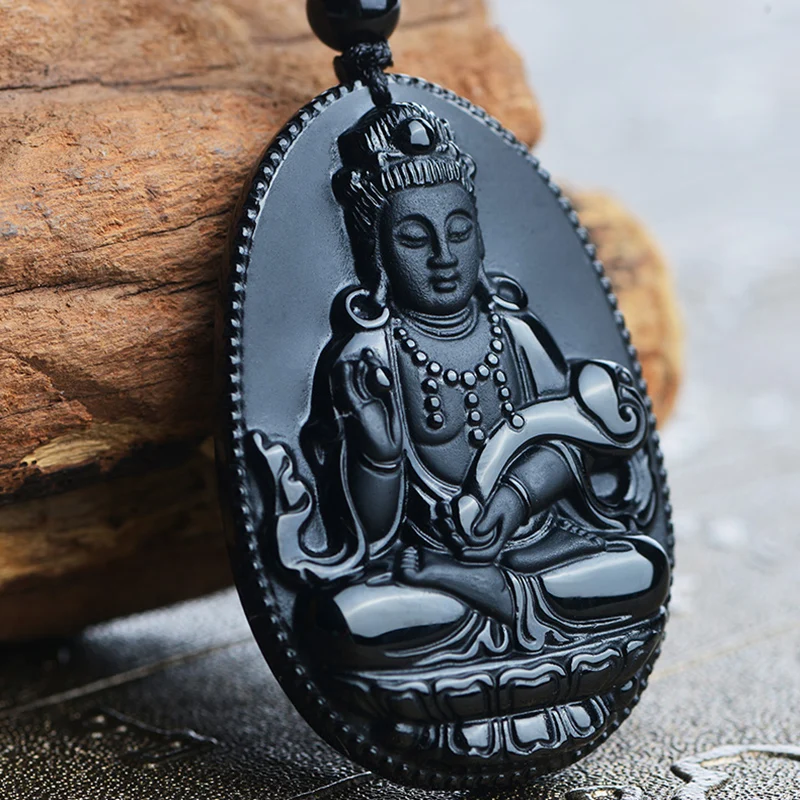 Ювелирные изделия Ruyi Guanyin обсидиановое Ожерелье Подвеска натуральные камни