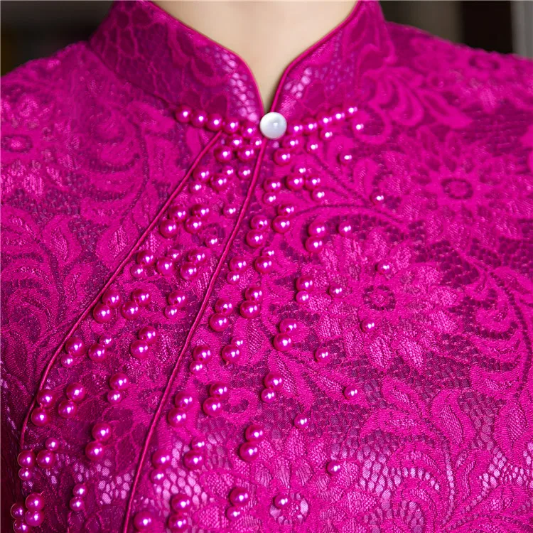 Новинка, модное красное женское длинное платье Cheongsam,, китайское женское кружевное платье Qipao, Vestidos, Размеры S M L XL XXL XXXL 415988