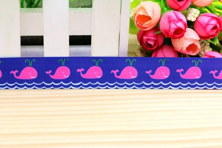 DUWES 7/8 ''Бесплатная доставка морской Кит Печатный grosgrain ленты волос бант