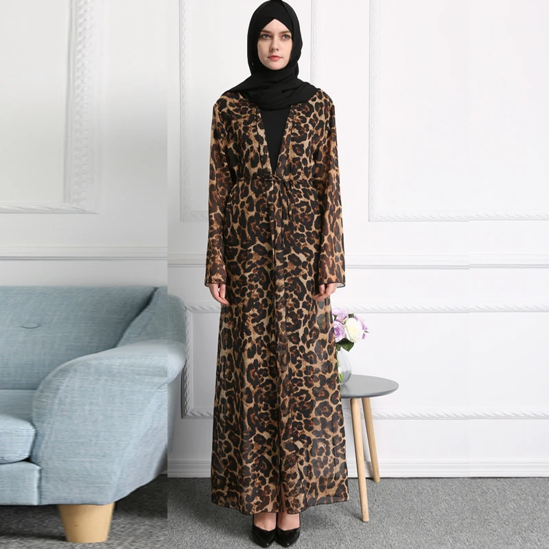 Длинное кимоно большого размера женская блузка с леопардовой расцветкой Абая