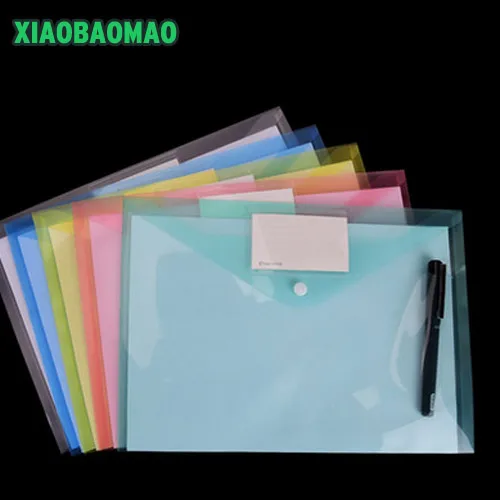 10pcs High quality color Transparent Plastic Closure Folder Documents Bag A4 File Cover Business And School Filing Products