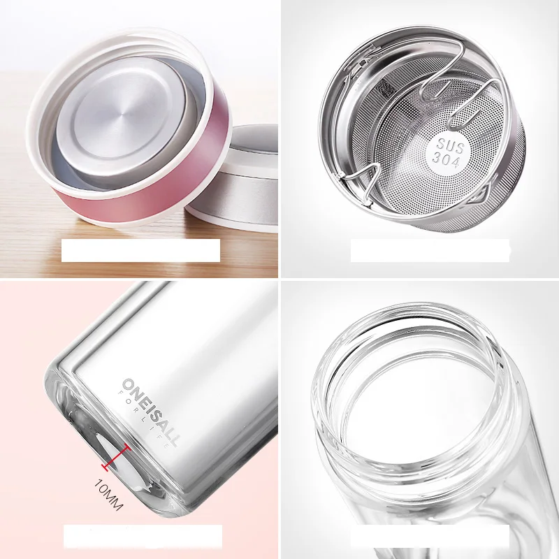 Прозрачная стеклянная чашка 320 мл с чайным впрыскивателем двойными стенками