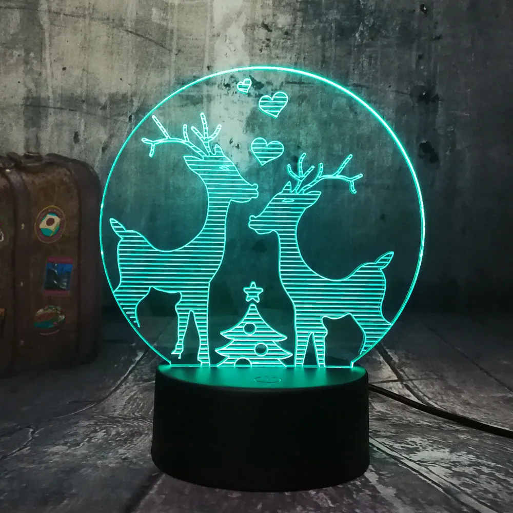 Новинка милый два дорогой Wapiti Moose лось Счастливого Рождества RGB 3D ночник