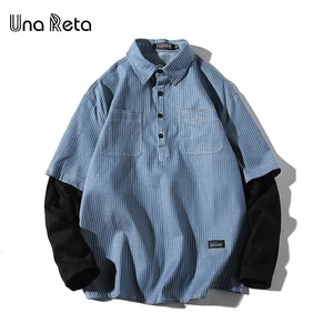 Рубашка Una Reta Lover Мужская с воротником с лацканами, брендовая Ретро рубашка в стиле хип-хоп, уличная одежда, ажурный пуловер, Прошитые рукава, весна