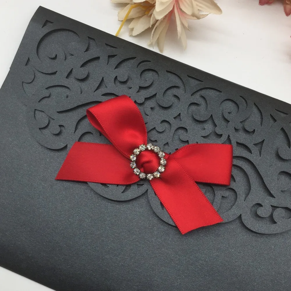 50pcs Luxury Tri-Folding Type Wedding Invitations With Bowknot Laser Cut Lace Design Birthday Party Card RSVP | Дом и сад
