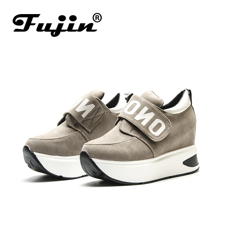 Женские парусиновые кроссовки Fujin черные красные серые лоферы на платформе