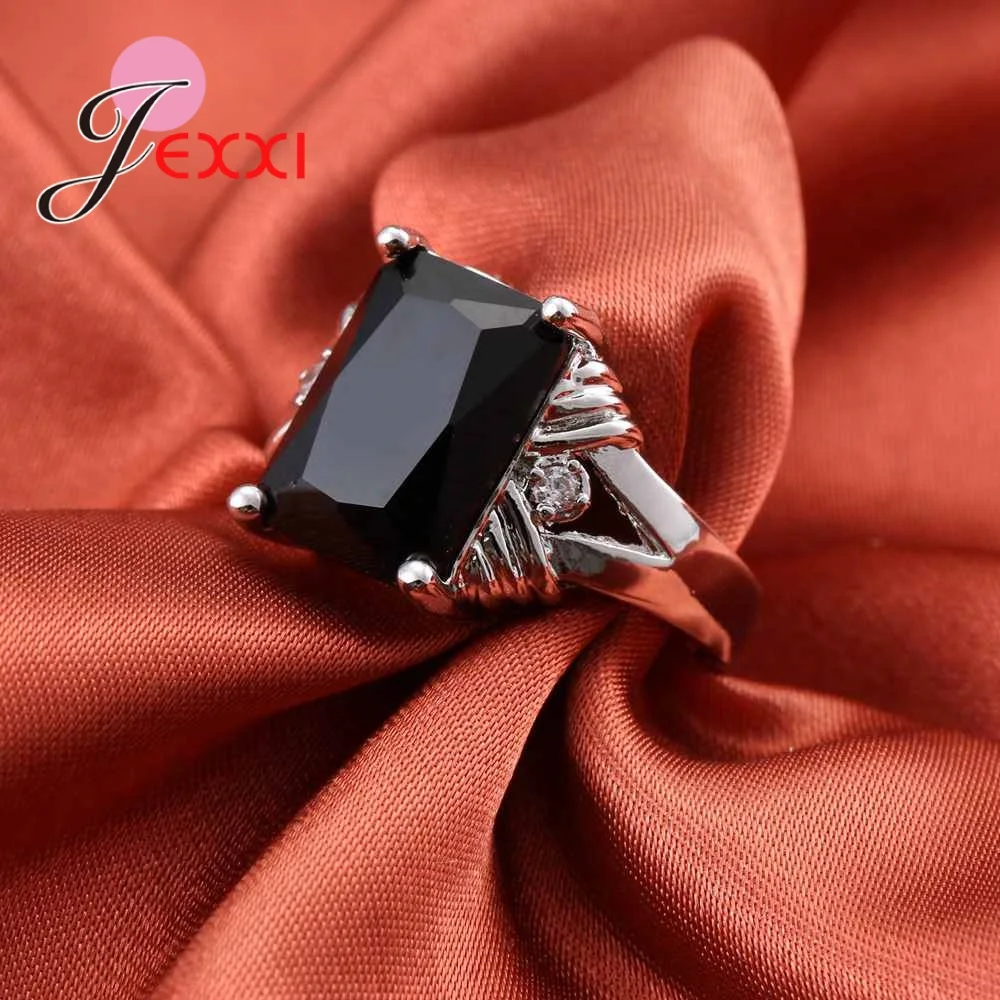 

Простые женские кольца, 925 пробы, серебряные, черные, квадратные, австрийский Кристал для свадьбы, помолвки, кольцо на палец, аксессуар, Anel ...