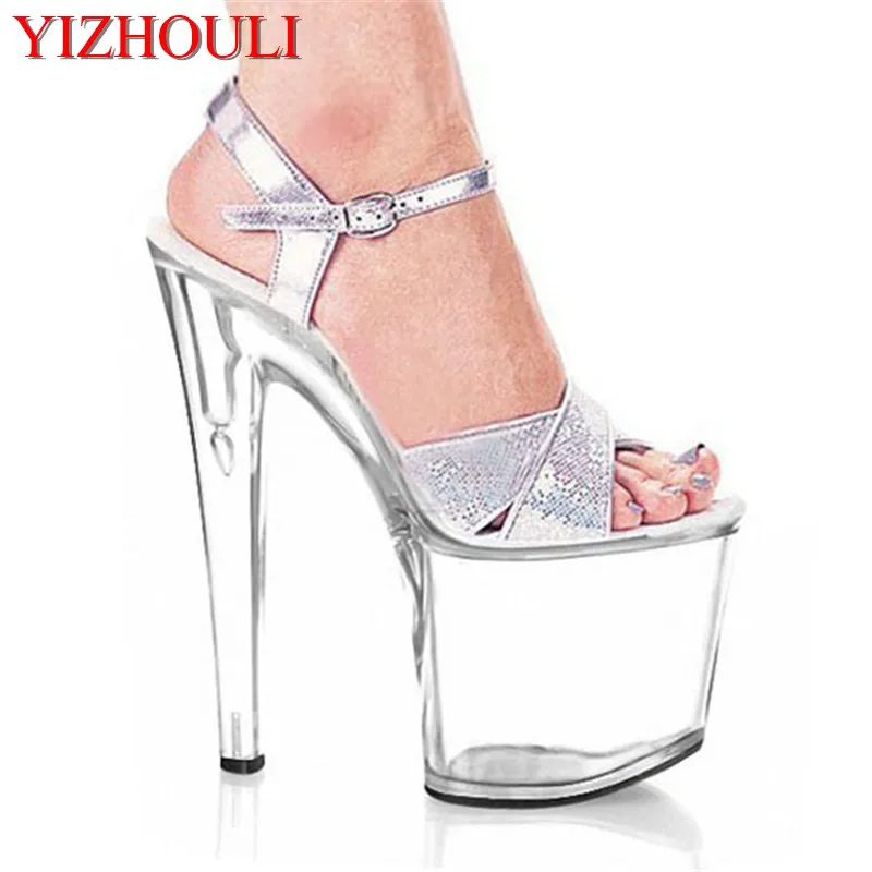 20cm Glitter bright look sexy sandals 20 cm thick bottom heels catwalk shows interest colourful Dance Shoes