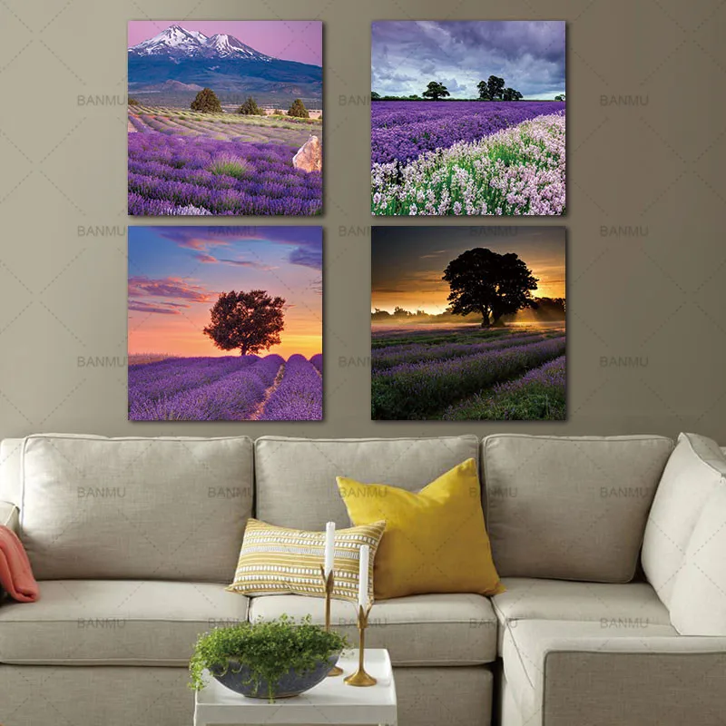 4 шт. настенные картины с изображением лаванды|art print|landscape paintingpainting canvas |