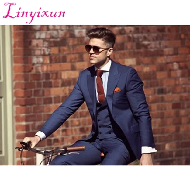 Linyixun новейший дизайн пальто брюки темно синий повседневный мужской костюм