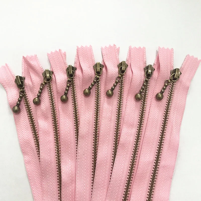 

5pcs pink 3# (20-50cm) 8-20inch Round bead modeling copper zipper metal zipper