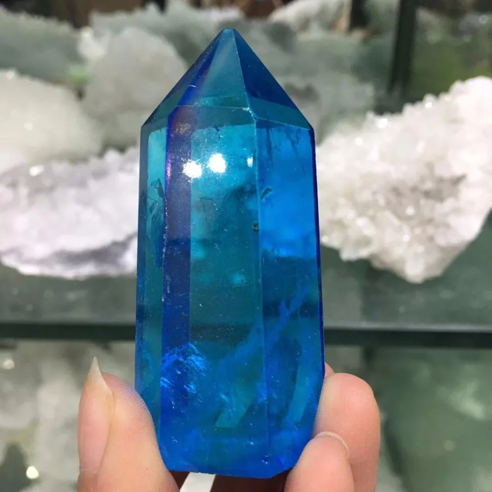 Ангел Аура кварц Синий Титан висмута покрытием кристаллическая палочка ТОЧКА