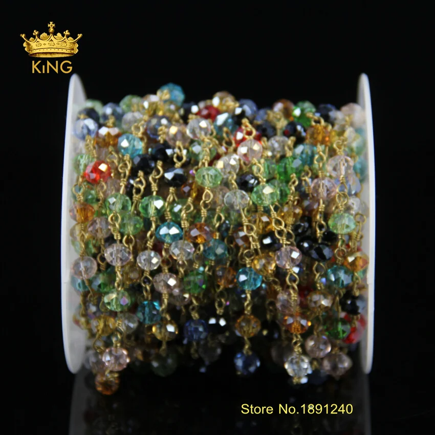 5 метров красочные стеклянные граненые бусины Rondelle позолоченные четки стиль