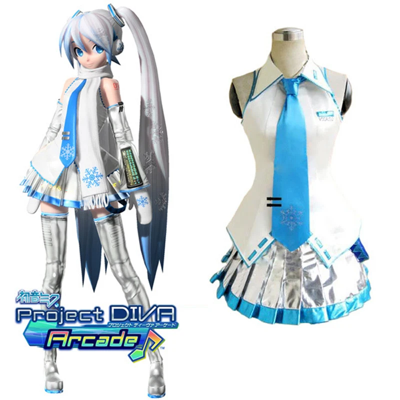 Бесплатная доставка костюм Vocaloid Project Diva Snow Miku для косплея Женский на Хэллоуин