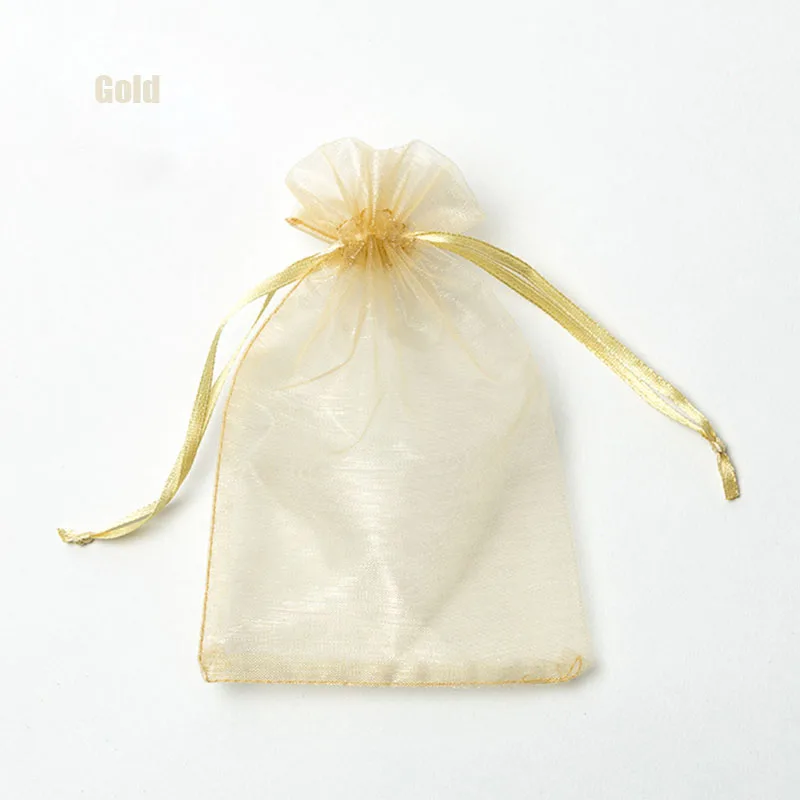 Gold 100 шт, 24 цвета, сумка для ювелирных изделий, 7x9, 9X12, 10x15, 13x18 см, свадебный подарочный мешочек из органзы, упаковка для ювелирных изделий, демонстрационные пакеты для ювелирных изделий M13 - Цвет: Gold