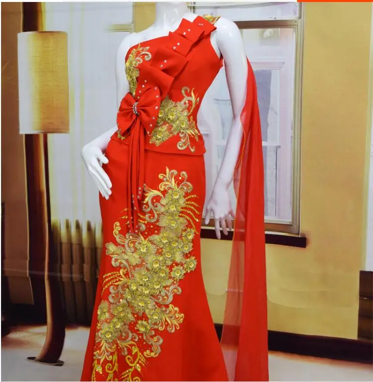 Роскошное тайское свадебное платье красное русалки|dress style|dress thailanddress red |