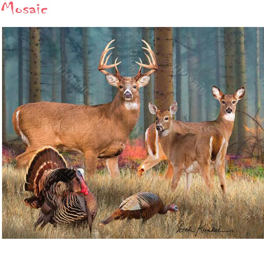 

Elk Diamond Painting Cross Stitch pheasant animal Mosaic Diamond Embroidery deer full Square Rhinestone Paintings wall pictures